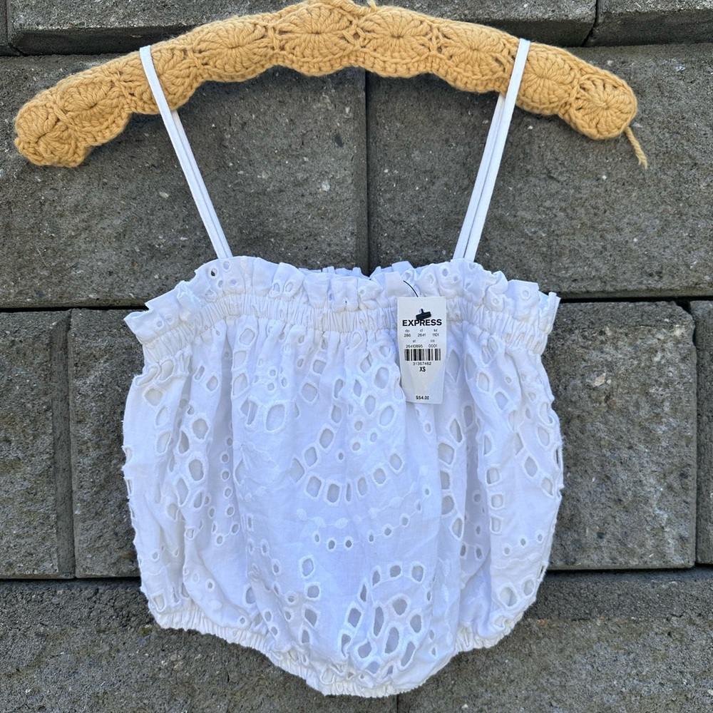 NWT Express White Eyelet Crop Cotton Top Size XS